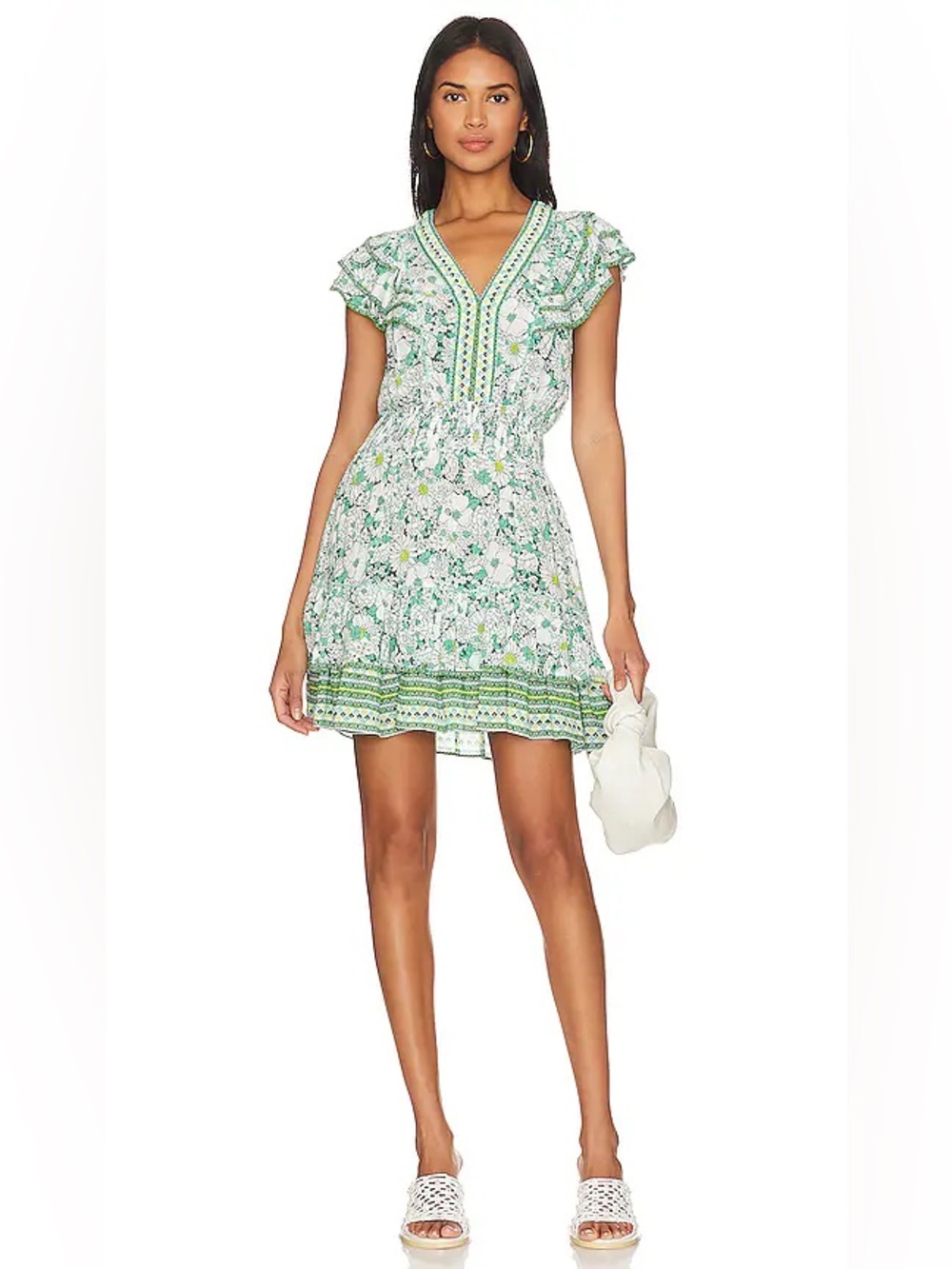 Poupette St Barth Camila Mini Dress in Green Mid 70's Garden